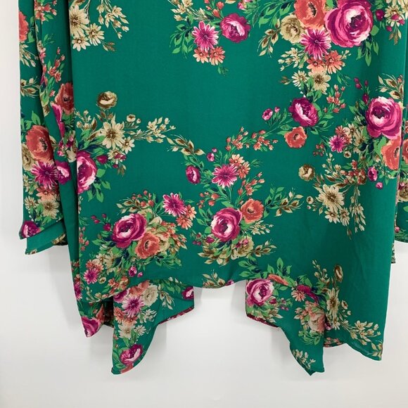 Pioneer Kimono Green Floral Print Embroidered Open Front - Picture 10 of 10